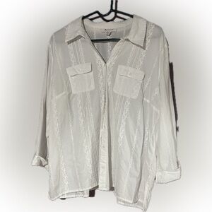 JM Collection White Button-Down Lace Shirt
